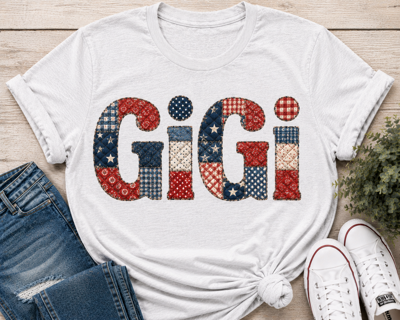 Personalized Patriotic Patchwork Name Shirt | Custom Fourth of July Tee | USA Name Shirt